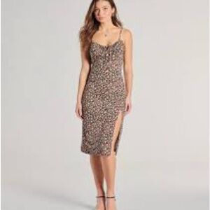 Windsor Sweet Flair High Slit Ditsy Floral Knit Midi Dress